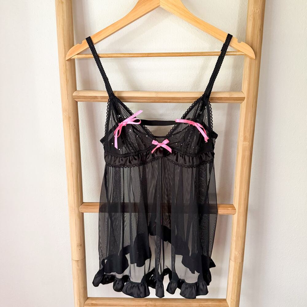 Victoria’s Secret Sexy Little Things Black Mesh Babydoll Chemise Small